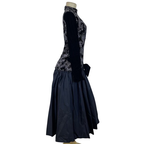 Vintage Nili Martin Womens Black Velvet & Taffeta Gown Dress With Sequins Sz 10 - Picture 2 of 8